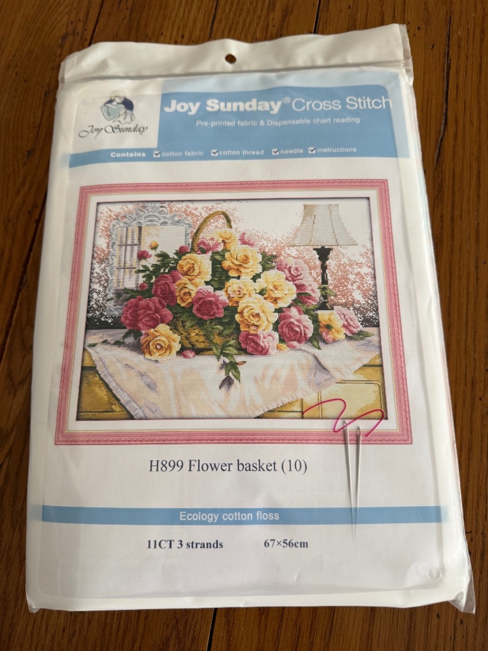 Flower Basket Roses Joy Sunday Cross Stitch Kit 11 CT Aida Pre-Printed